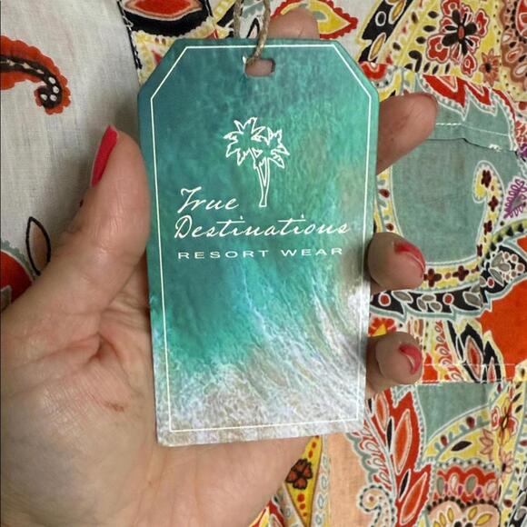 NWT True Destinations Paisley Button-Up Shirt/Coverup Sz XS oversized - Picture 6 of 10